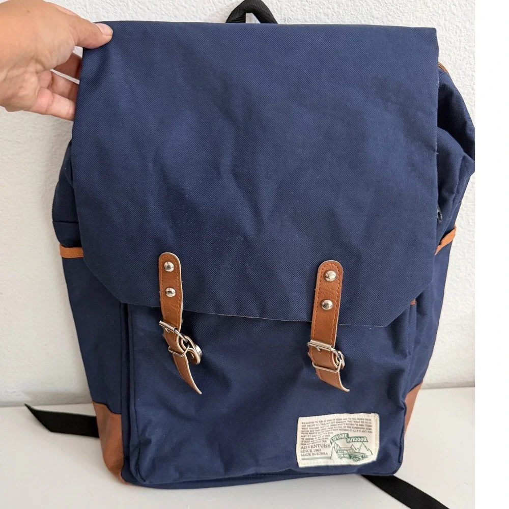 Explore Outdoor Adventure Navy Blue Canvas Backpack Vintage Style Rucksack Korea